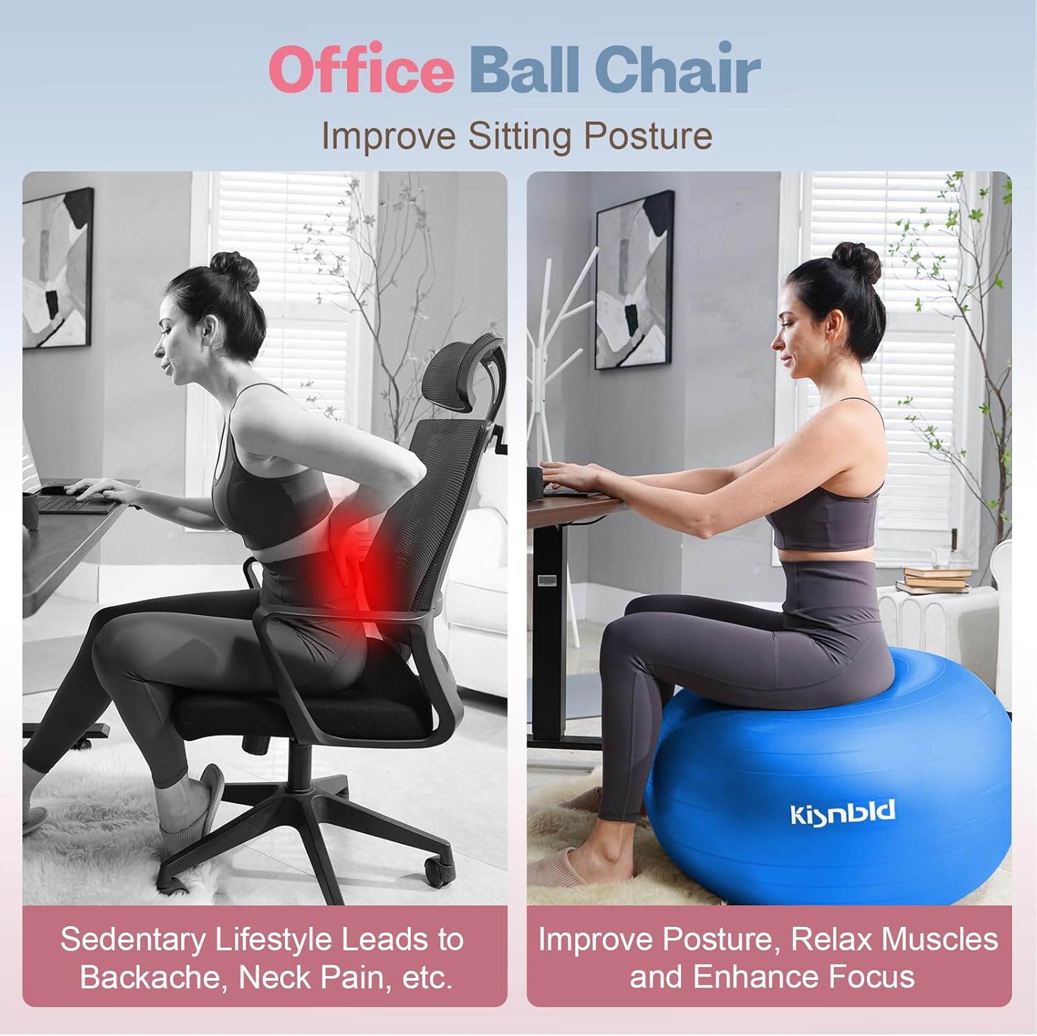 Detalle de kisnbld Exercise Ball: Extra Thick Yoga Ball for Safe, Versatile Workouts