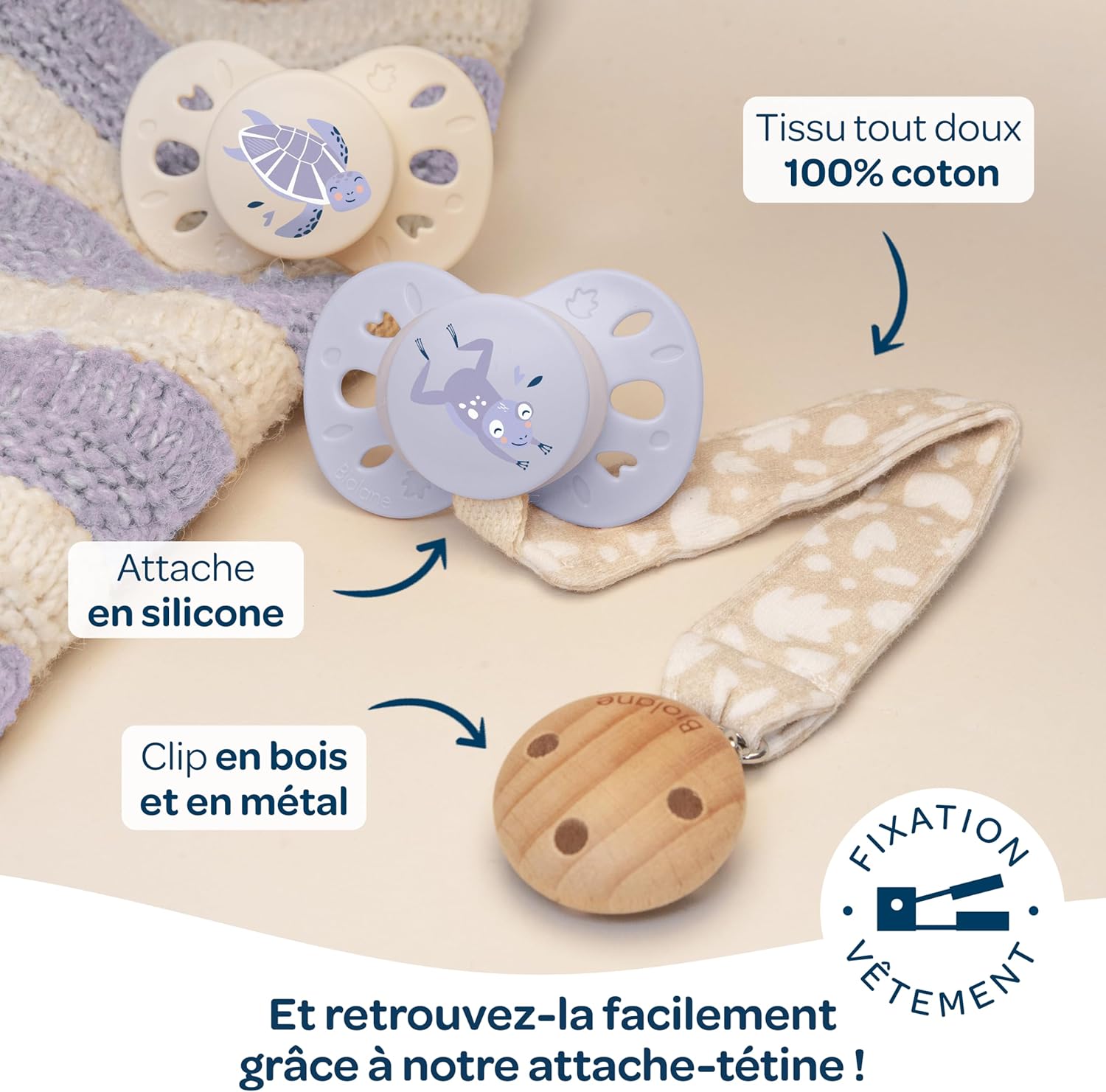 Thumbnail 5 de Biolane - Tétines anatomiques animaux, 0 à 6 mois, ultra-fines, lilas/beige – Téterelle réversible et confort optimal