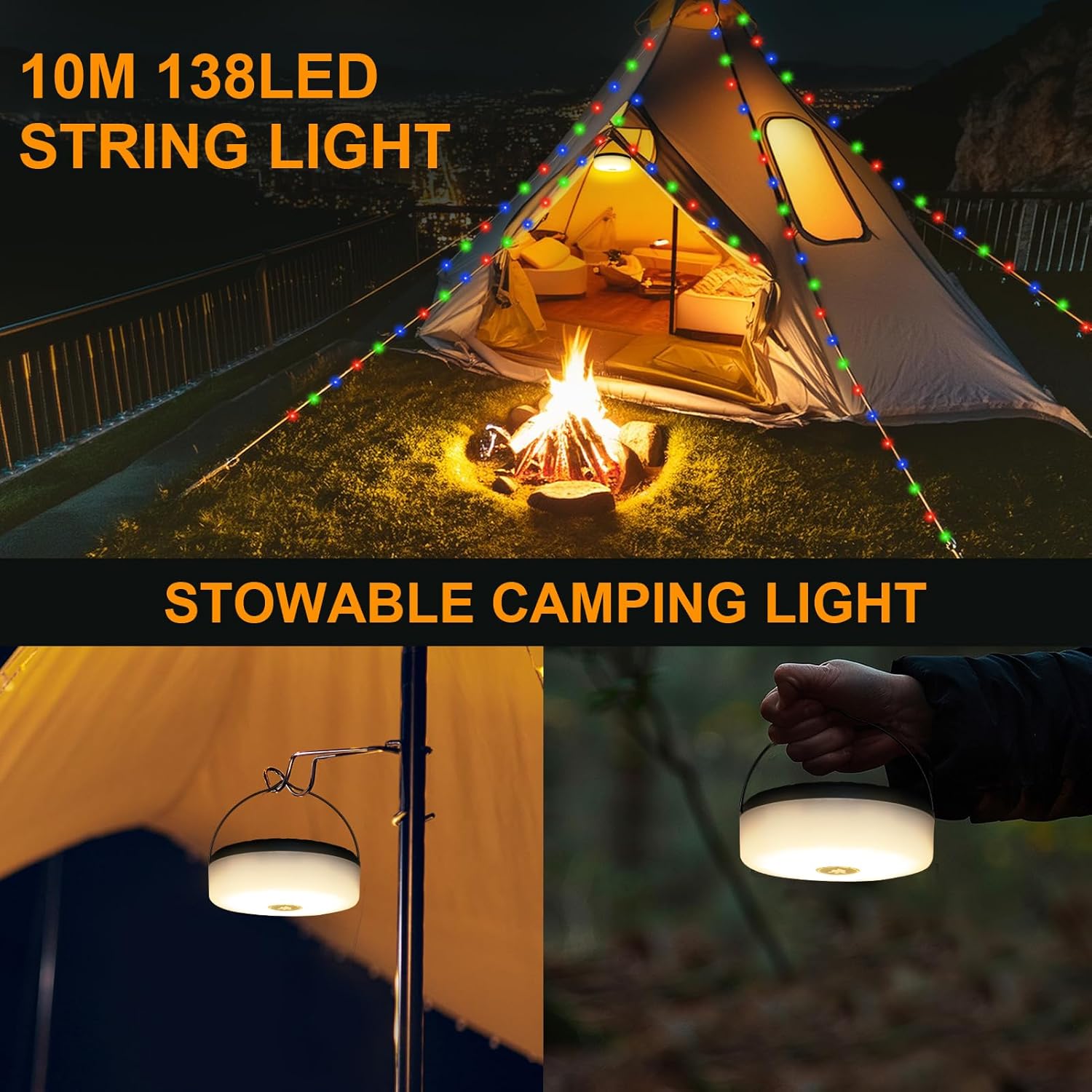 Thumbnail 2 de RISEMART 10M Camping String Lights | 2-in-1 Solar & USB Lantern and Fairy Light String
