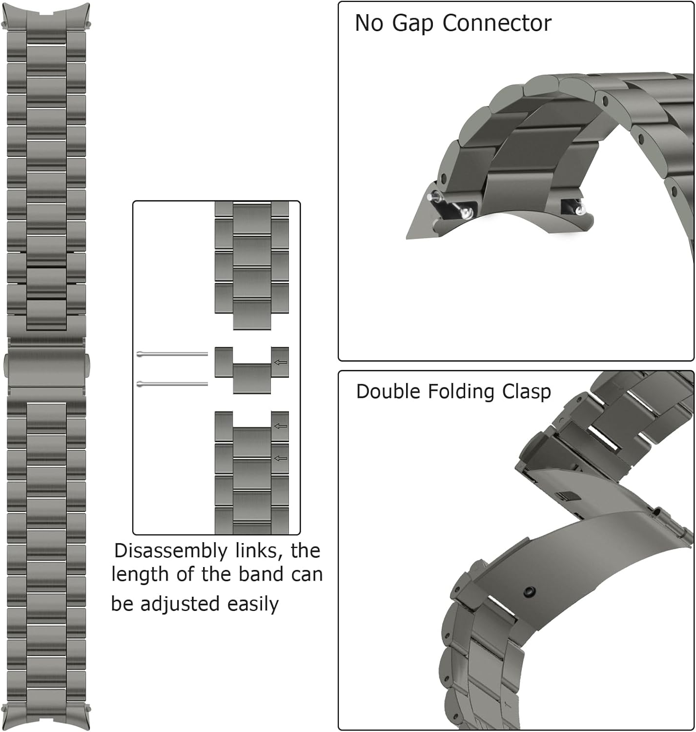 Thumbnail 2 de Anlinser No Gap Bands 20mm Metal Strap for Samsung Galaxy Watch 7/6/5/4/FE (Gray Titanium)