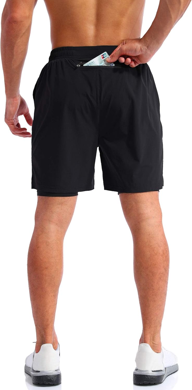 Thumbnail 4 de Pudolla Men’s 2 in 1 Running Shorts 5" with Quick-Dry Fabric and Phone Pockets