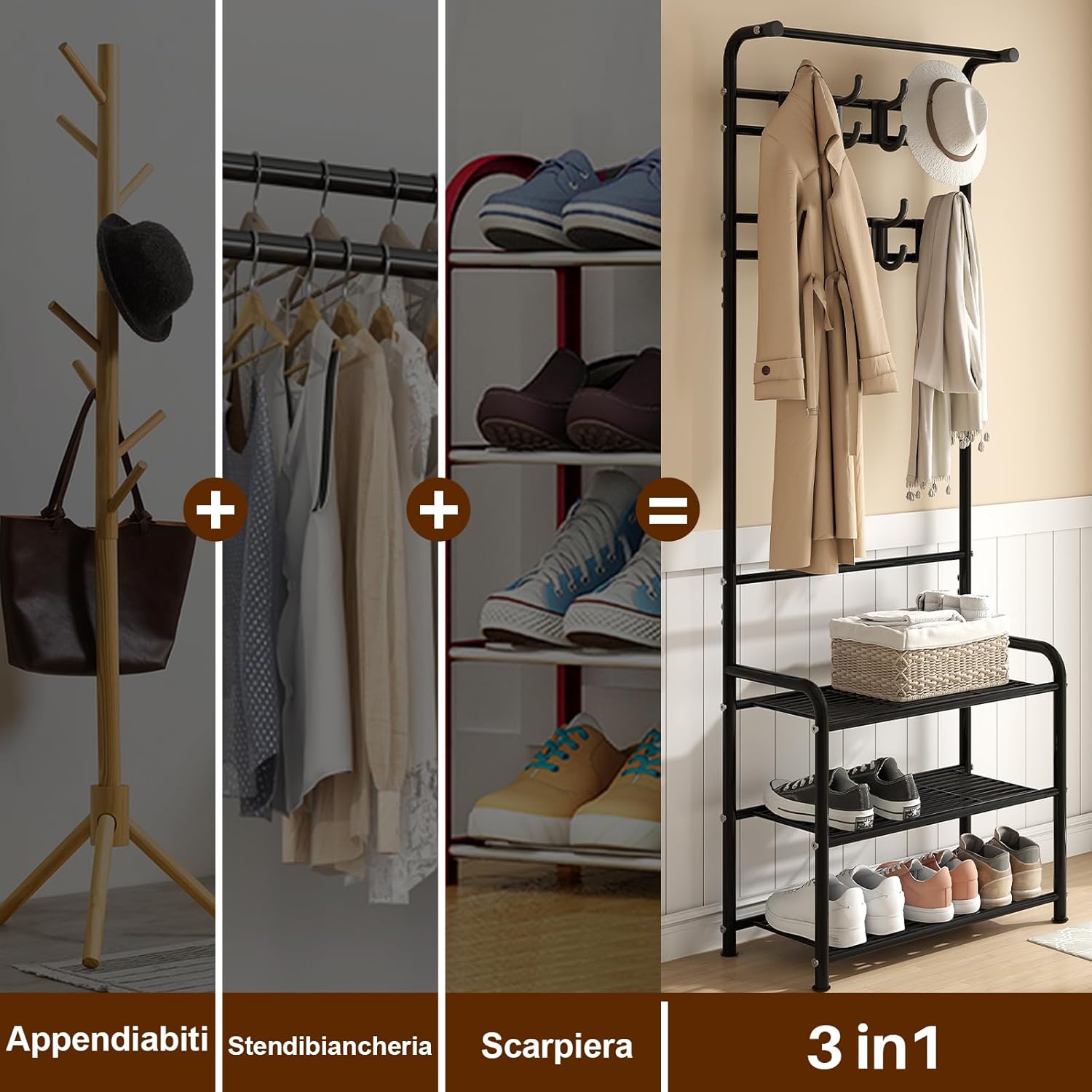 Thumbnail 4 de Innotic Appendiabiti con Scarpiera 3 in 1 — Stabile, Salvaspazio Nero