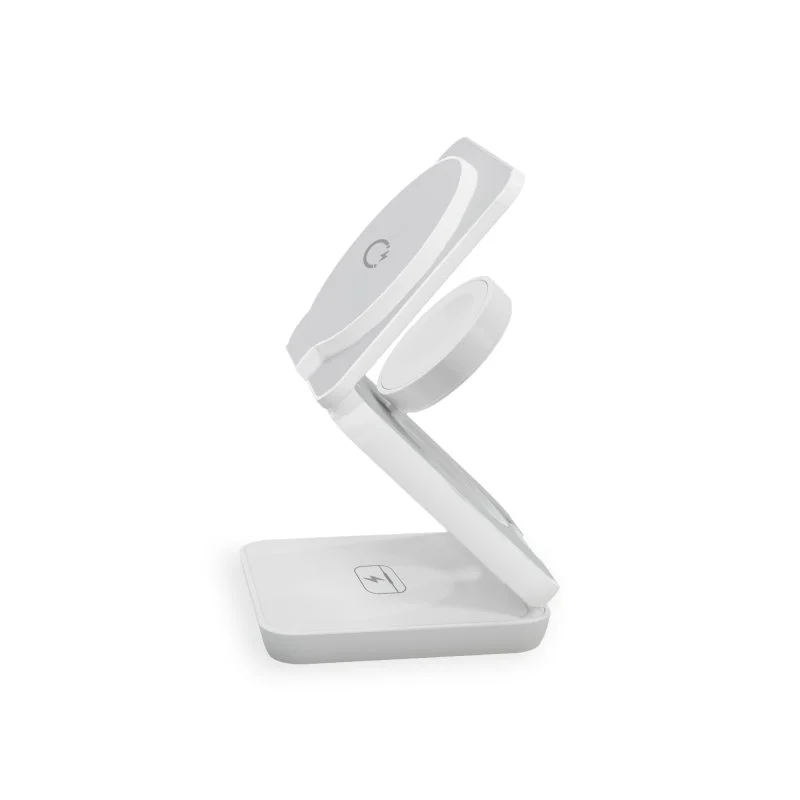 Detalle de Ksix Cube 3 en 1: Cargador Inalámbrico MagSafe y Qi + Apple Watch y AirPods – Blanco