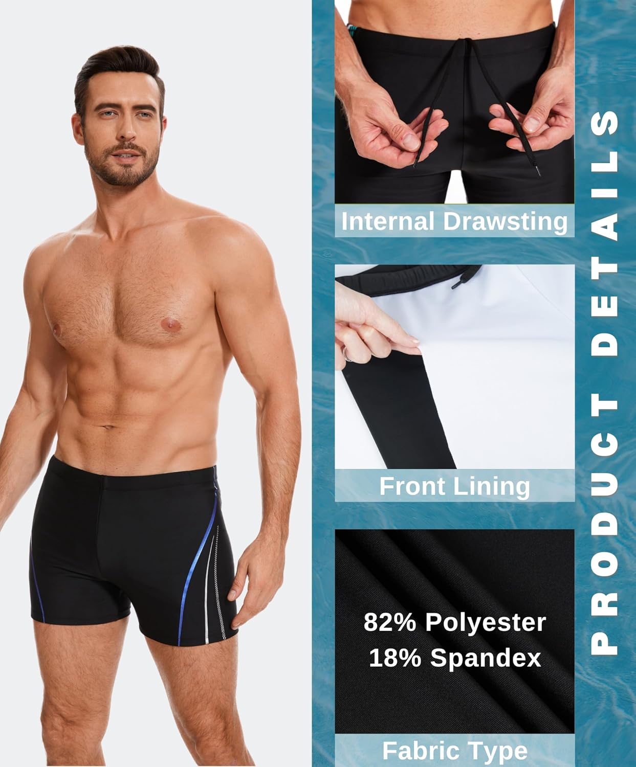 Detalle de AMZSPORT Maillot de Bain Homme Short de Bain à Séchage Rapide avec Cordon de Serrage
