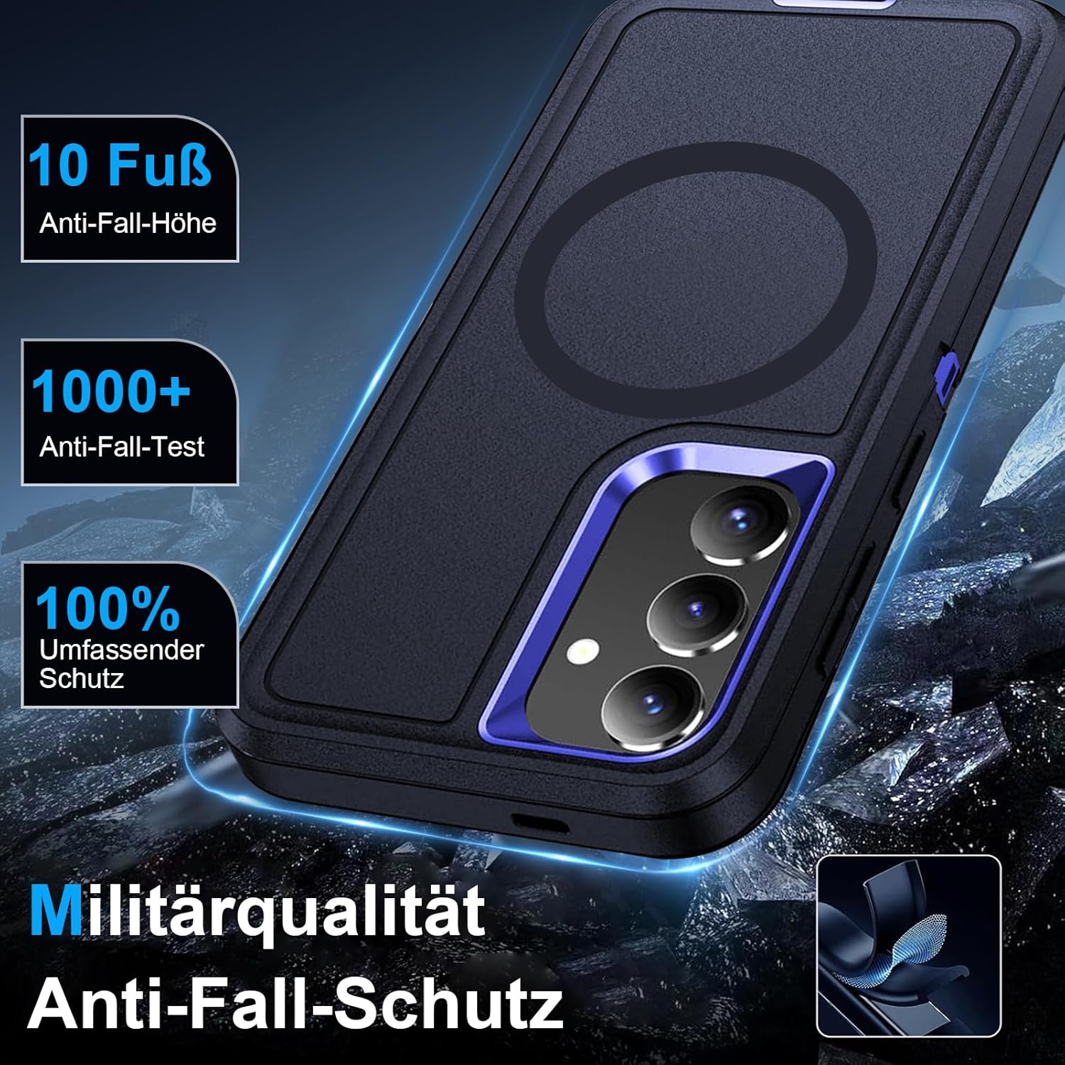 Thumbnail 1 de Giyer Handyhülle für Samsung Galaxy A54 5G – 360° stoßfest mit Displayschutz, Schutzfolie & Magnetring (Blau)