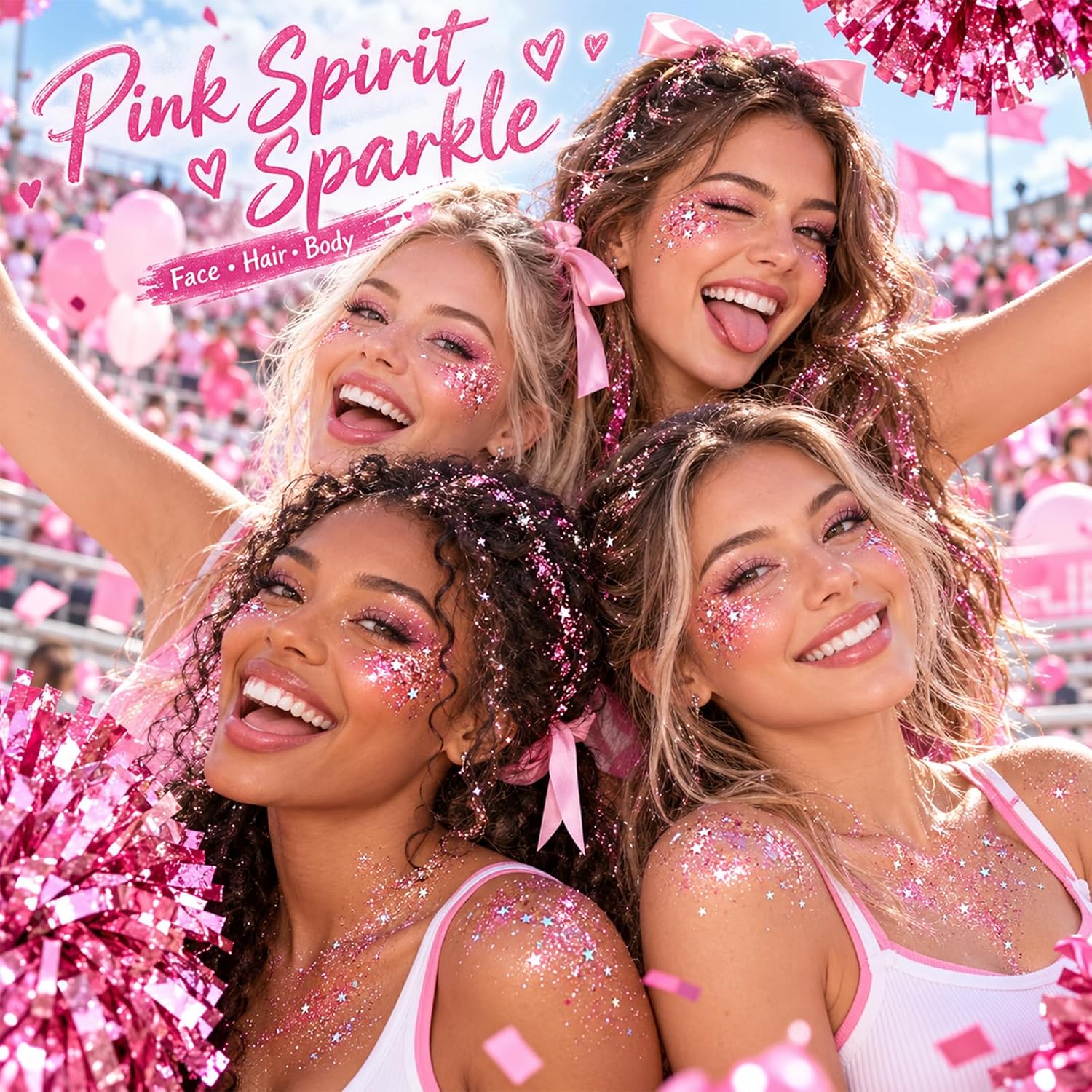 Detalle 2 de paminify Pink Glitter Stick for Hair, Face, and Body, Waterproof Hexagonal Sparkle