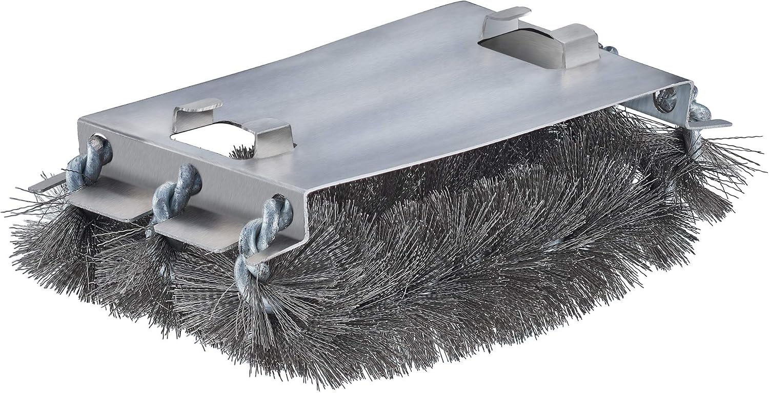 Detalle de RÖSLE Grillrost-Reinigungsbürste, 30 cm – Edelstahl-Chrom-Emaille, Stahlborsten, schwarz/silbern