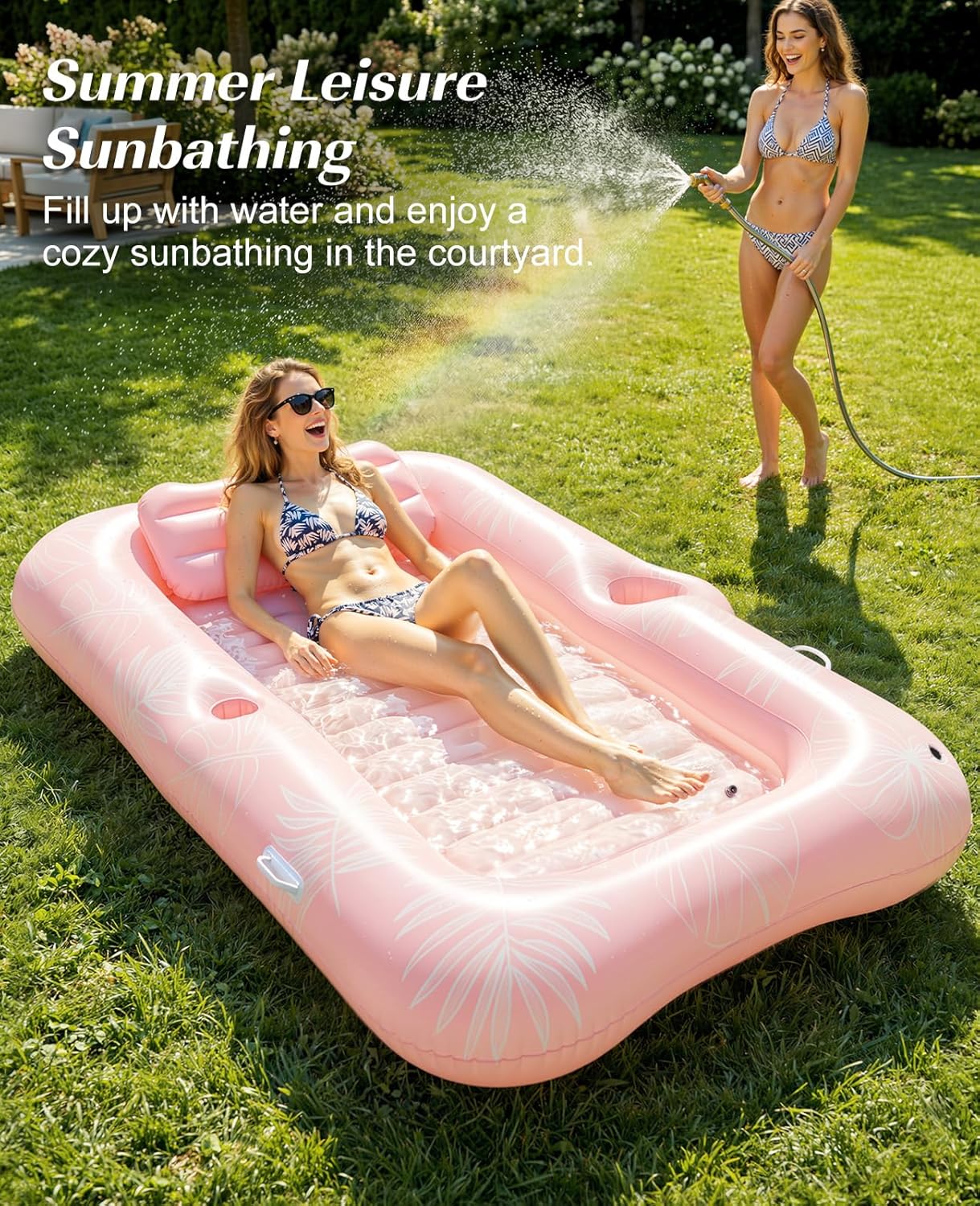 Detalle de HeySplash Inflatable Pool Floats: Large Tanning Lounge with Headrest, Cup Holder and Ice Bucket
