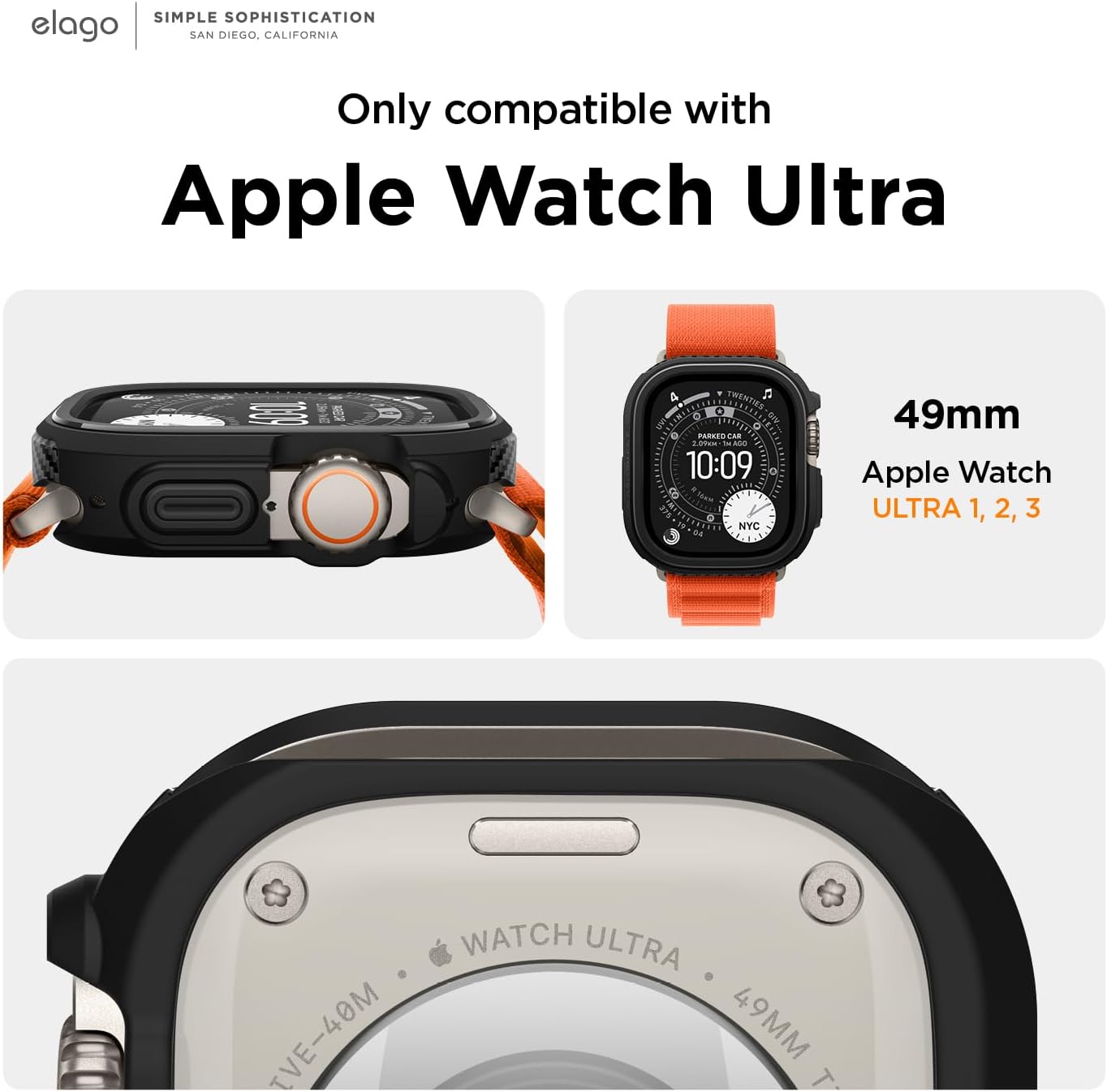 Thumbnail 1 de elago Cover Armor per Apple Watch Ultra 3/Ultra 2 da 49 mm, fibra di carbonio, protezione estrema con accesso completo allo schermo