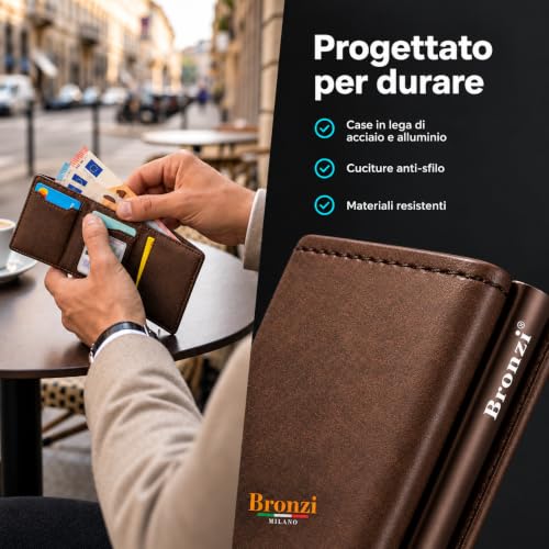 Detalle de Bronzi portafoglio portacarte slim in similpelle, RFID, marrone testa di moro