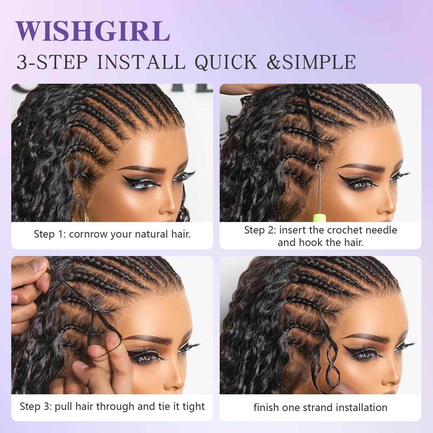 Detalle 2 de Wishgirl Deep Wave Crochet Hair 240g