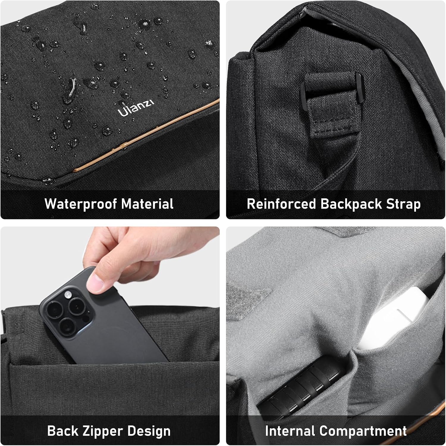Detalle de ULANZI sacoche pour appareil photo 4 L – bandoulière légère imperméable, noire (SLR/DSLR)