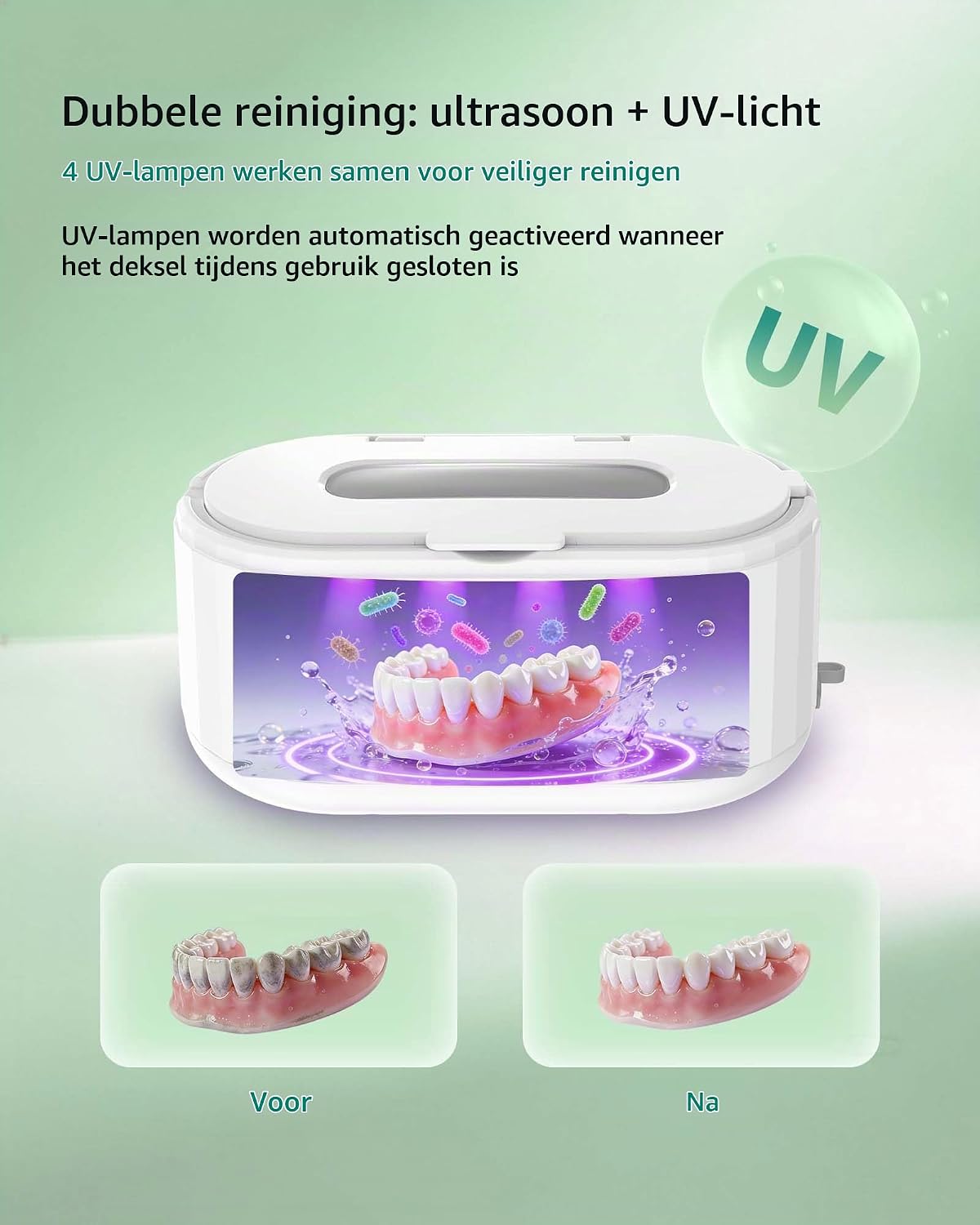 Detalle de Ultrasone reiniger 350 ml met 50 kHz, UV-licht en vijf timerstanden