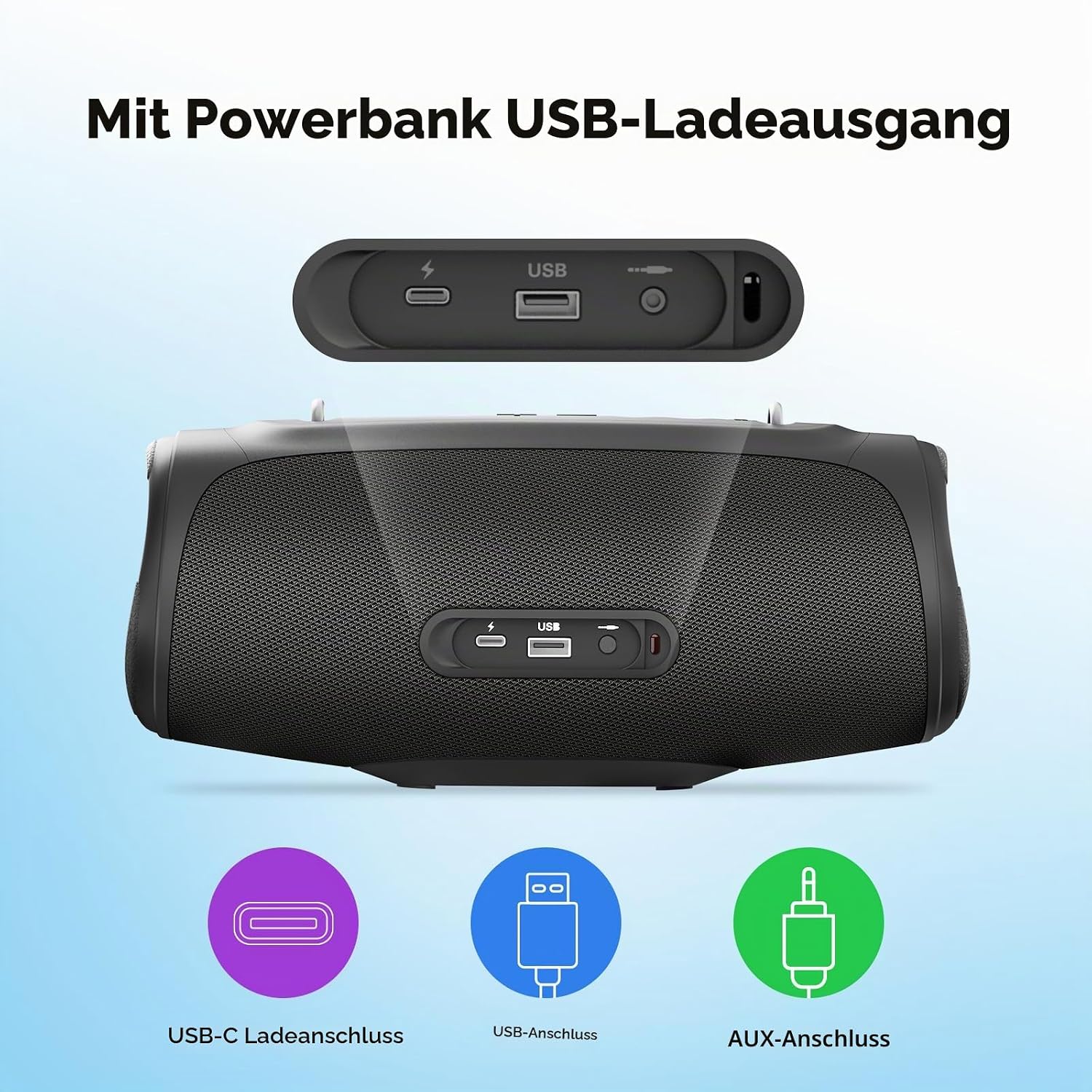 Detalle 2 de TAZATA Boomblaster Mini: 90W Outdoor Bluetooth-Lautsprecher mit Powerbank & Broadcast-Funktion