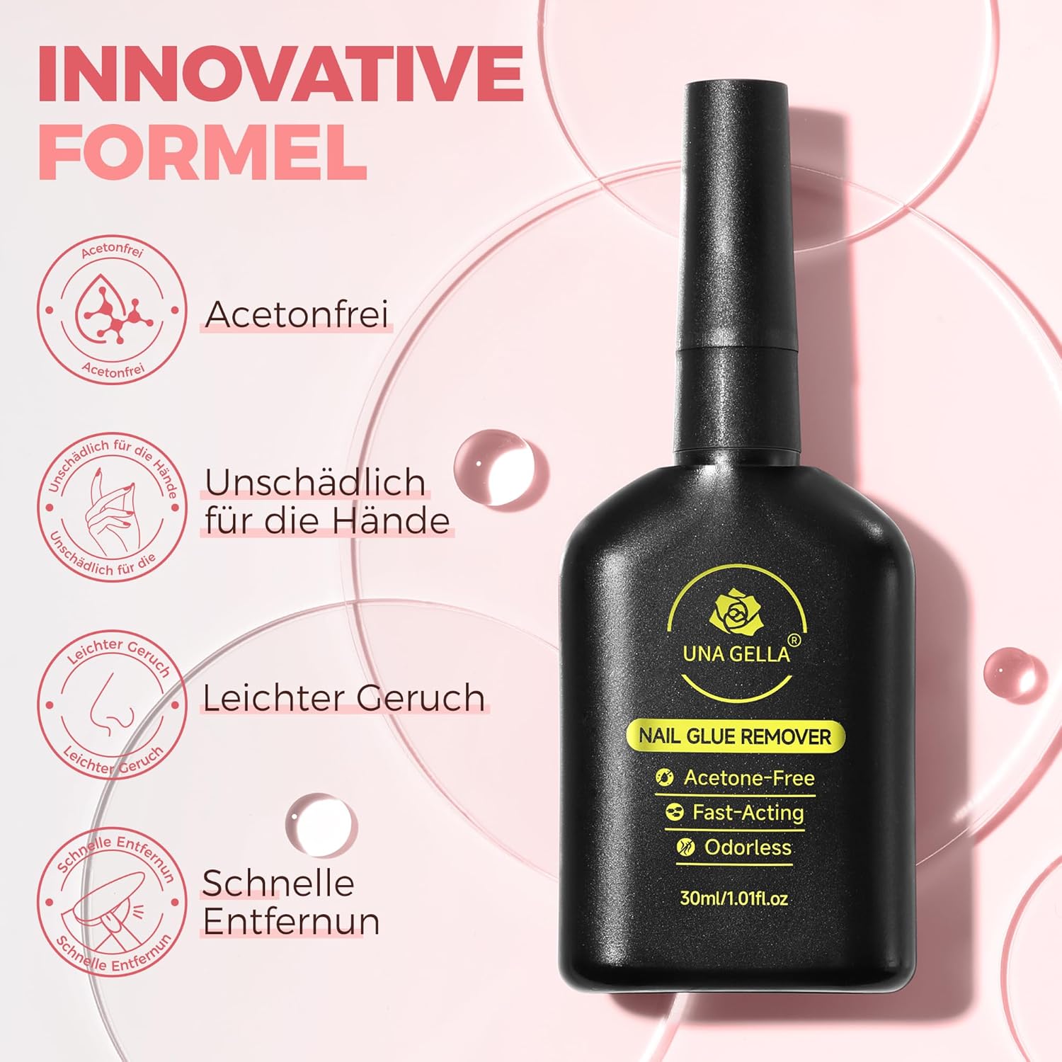 Detalle de UNA GELLA Nagelkleber Entferner für Press On Nails – acetonfrei, 30 ml, mit integriertem Hebel