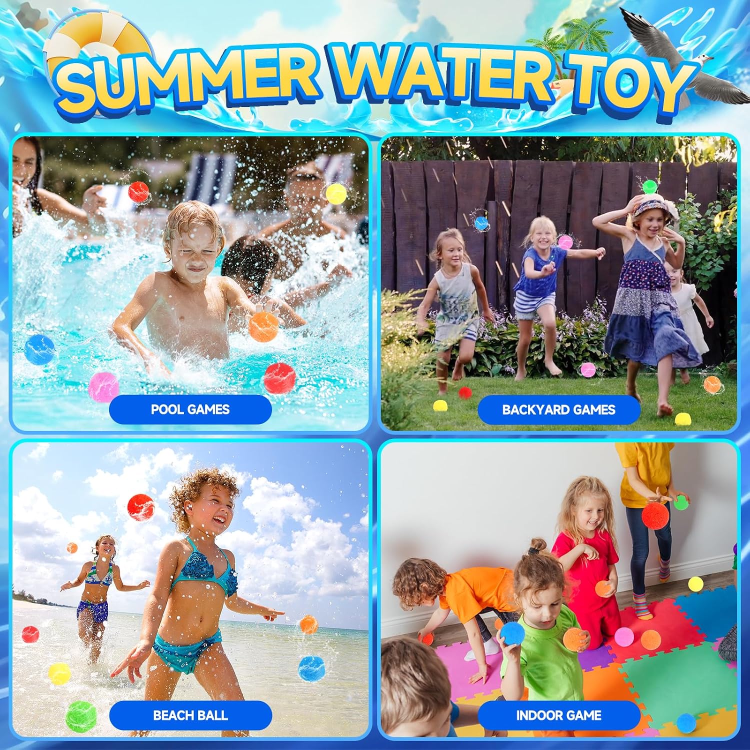 Detalle de BEFANS 60 Pcs Reusable Water Balls — Colorful, Washable Water Toys for Summer Fun