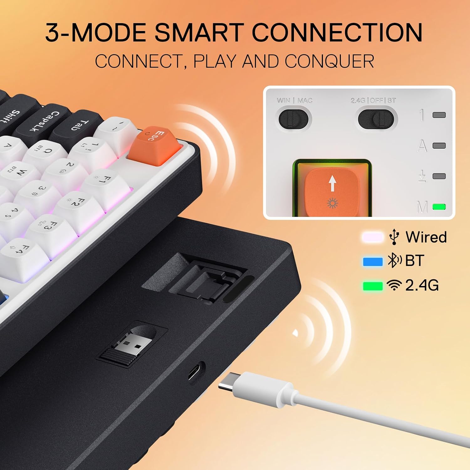 Detalle de Redragon K689 PRO kabellose RGB-Gaming-Tastatur (104 Tasten + 4 Hotkeys) mit Hot-Swap und PBT-Tastenkappen