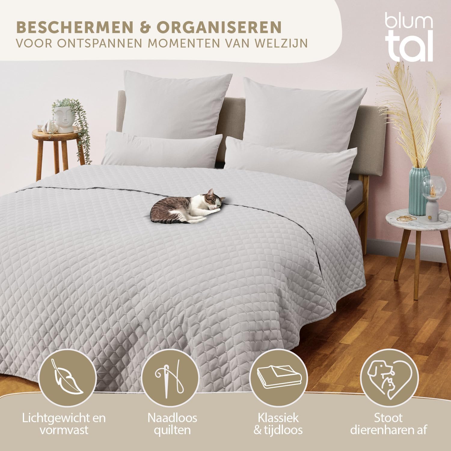 Detalle 2 de Blumtal EB0257 bedsprei 220 x 240 cm, lichtgrijs polyester