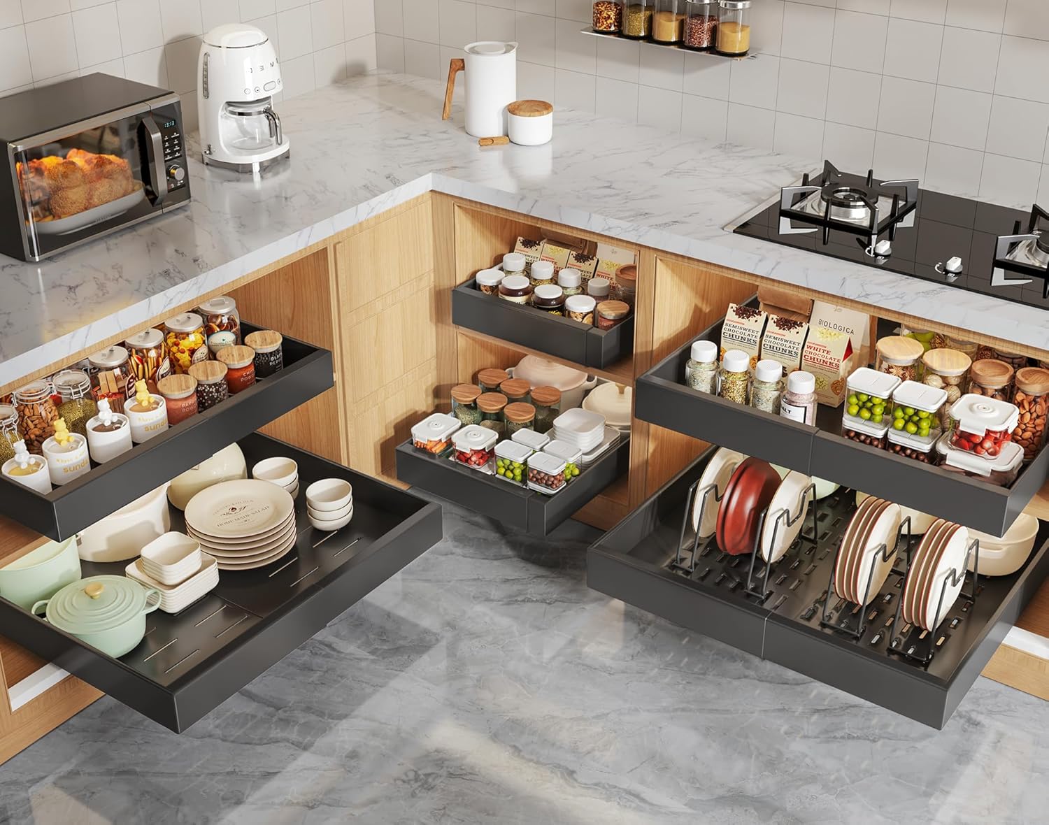 Thumbnail 6 de Seinloes 2 Pack Pull-Out Cabinet Organizer 21" Deep 〉 Cabinet Organizers 📦))