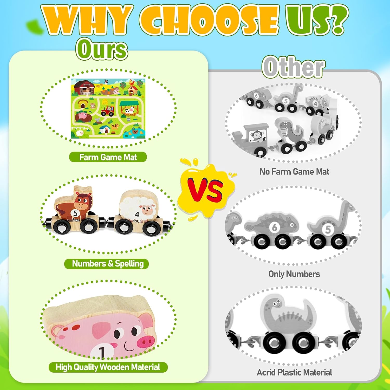 Thumbnail 3 de Toddler Wooden Train Toys: Magnetic Farm Train Set for 1–3 Year Olds