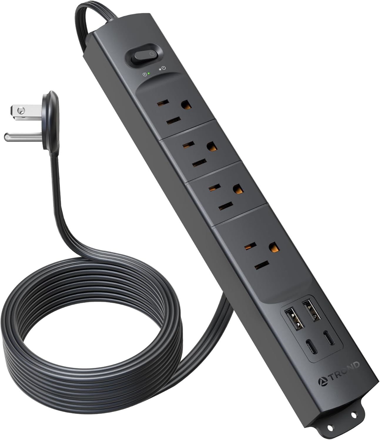 Detalle de TROND Prime II Power Bar, 4 Outlets, USB-C, 10 ft Cord, 1440 J Surge Protection