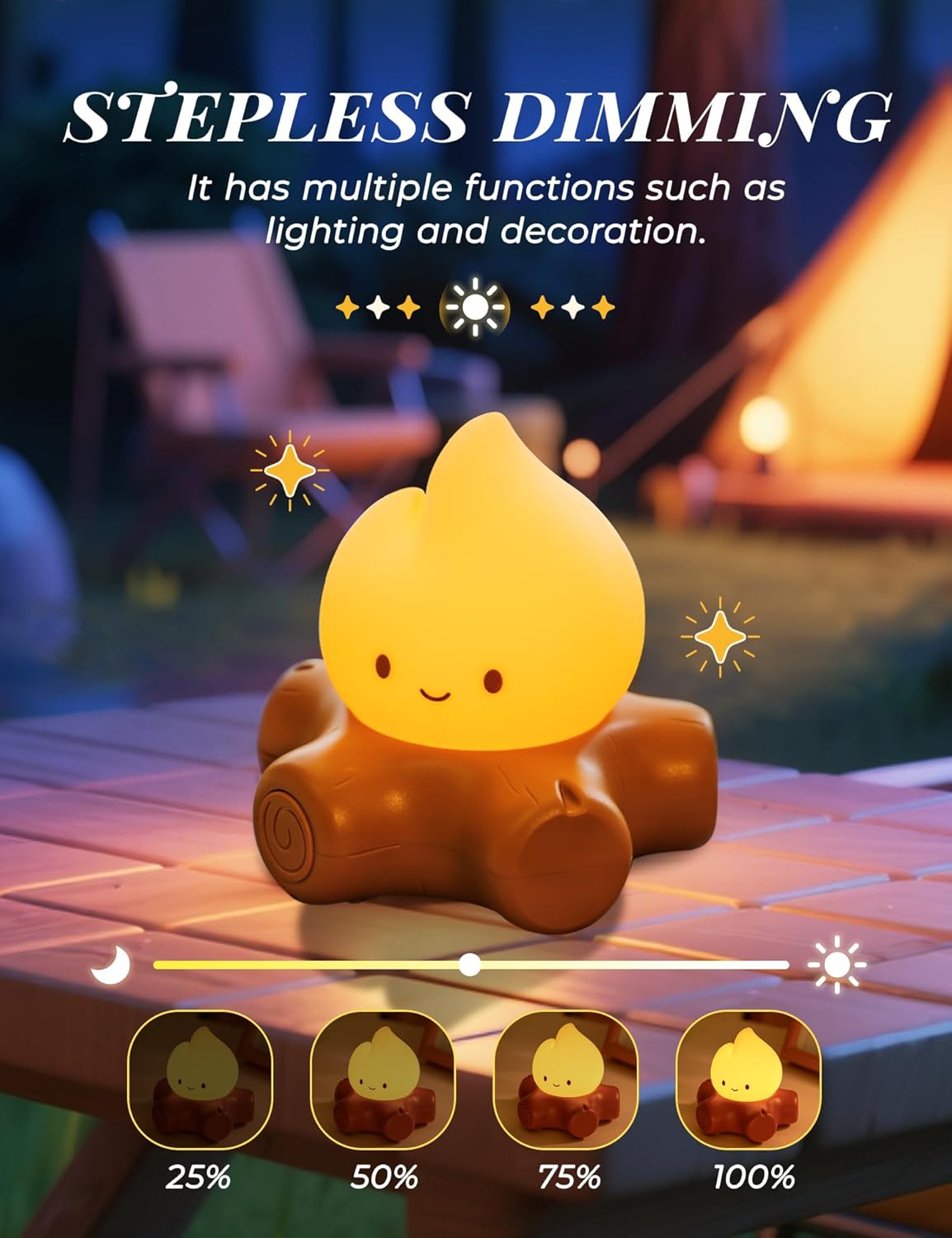 Detalle 2 de IHALO Nachtlicht für Kinderzimmer – USB-Aufladung, dimmbar, Silikon-Lagerfeuer-Design