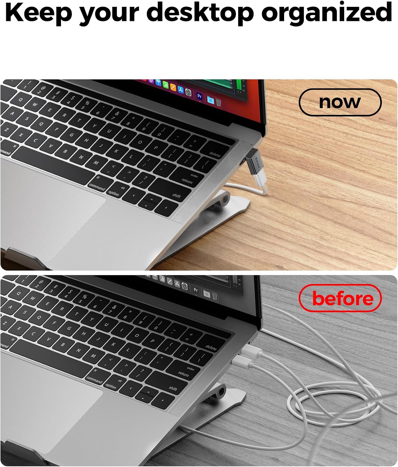Detalle de Silkland 90° USB-C-vinkeladapter, 2-pack med USB4, 40 Gbps och PD 3.1