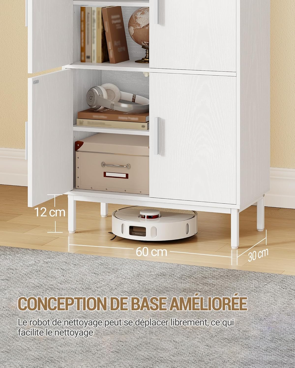 Thumbnail 6 de Hzuaneri Meuble Salle de Bain – Armoire de rangement 30 x 60 x 120 cm, 4 portes et 1 espace ouvert, MDF FSC, blanc SC45613W