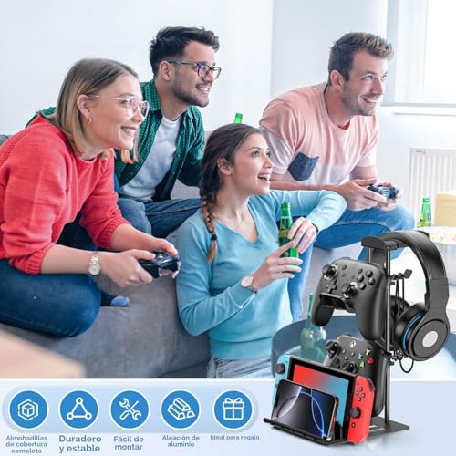 Detalle de KDD Soporte Auriculares Gaming Universal con Organizador de Cables y Barra de Aluminio