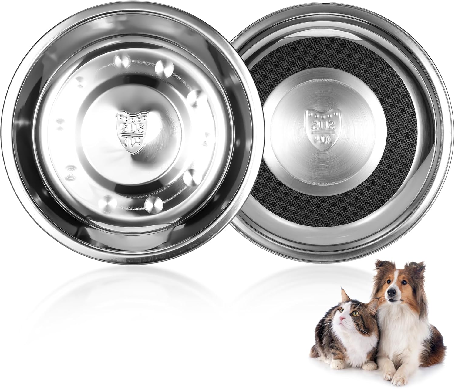 TranRantic 2 Pcs Stainless Steel Cat Bowls – Non-Slip, Whisker-Friendly 18 cm Wide