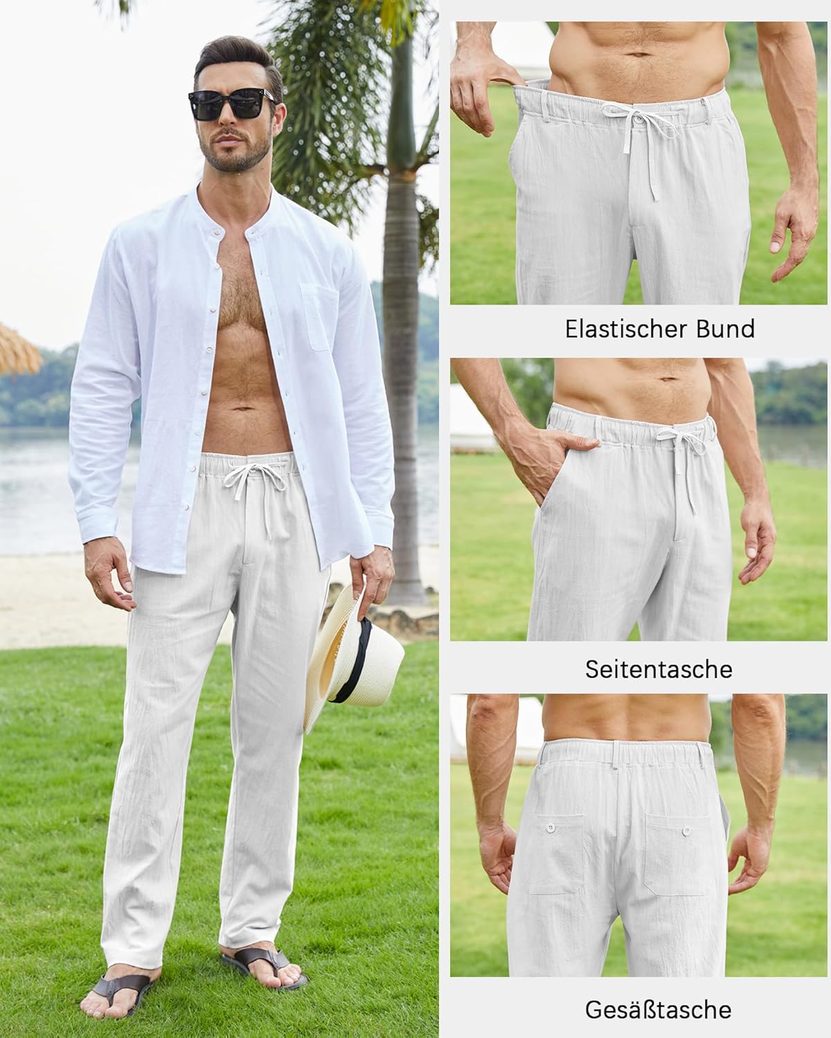 Thumbnail 4 de NANAMEEI Herren-Leinenhose für den Sommer mit Kordelzug – leichte Bundfaltenfrei-Variante S bis 3XL
