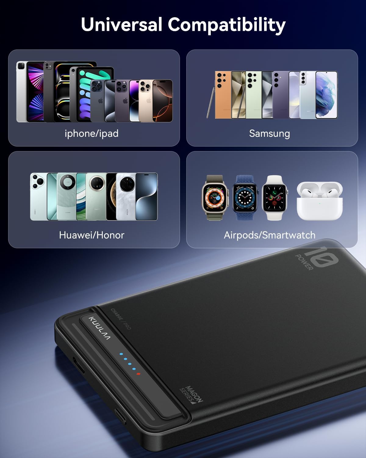 Thumbnail 4 de Kuulaa MagSafe Power Bank 10,000mAh Slim Magnetic (13mm) — USB-C in/out & wireless charging up to 15W