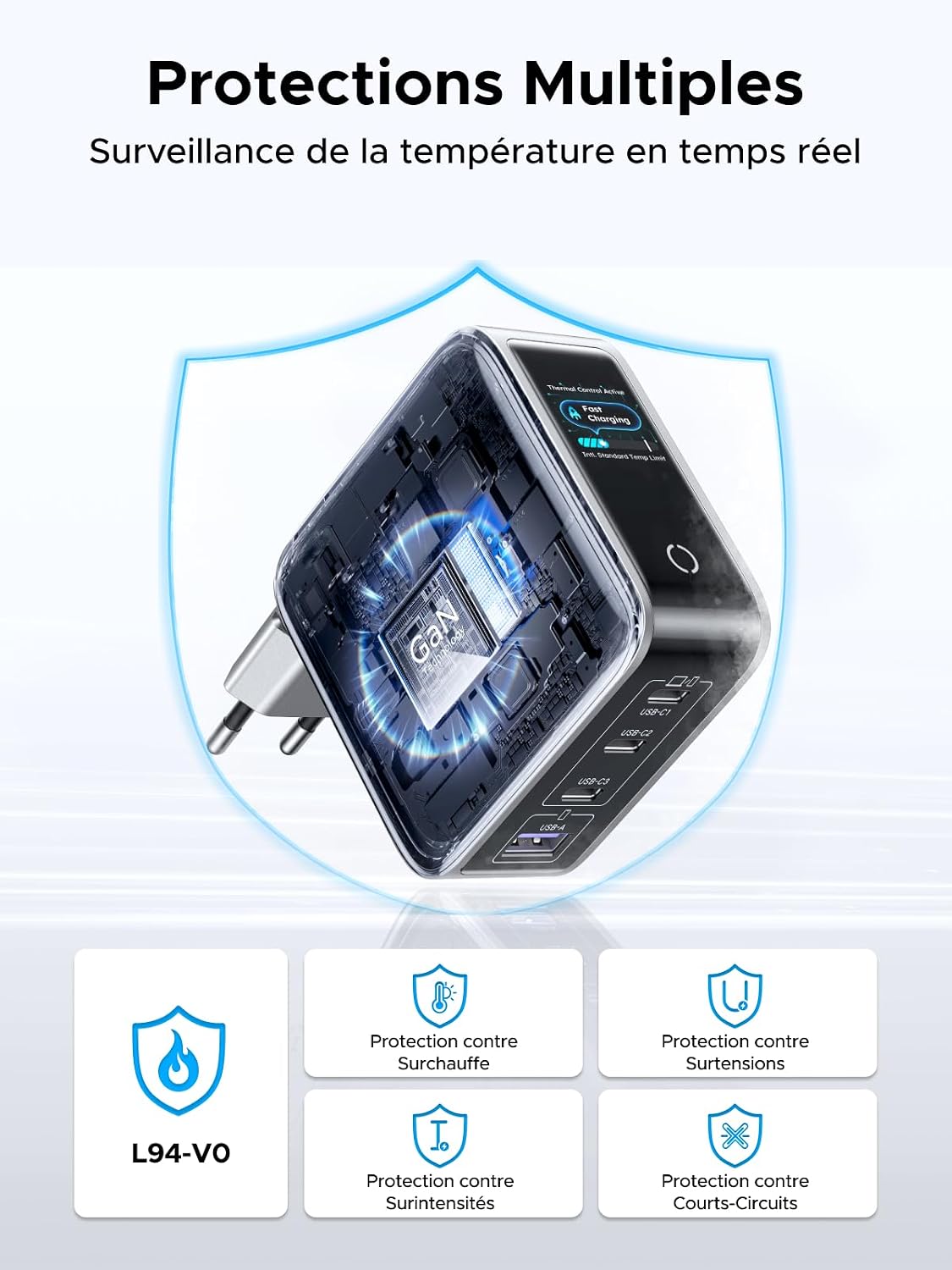 Thumbnail 6 de UGREEN Nexode Pro 100W: Chargeur USB-C 4 Ports avec Écran Intelligent, GaNInfinity II