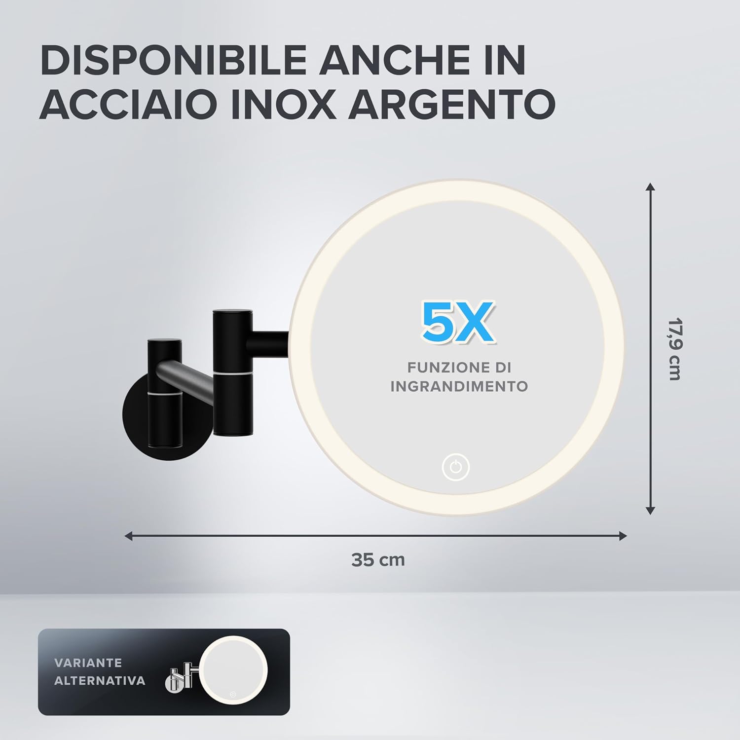 Thumbnail 2 de Ovimar Leinoya: specchio cosmetico con illuminazione, ricaricabile, montaggio a parete