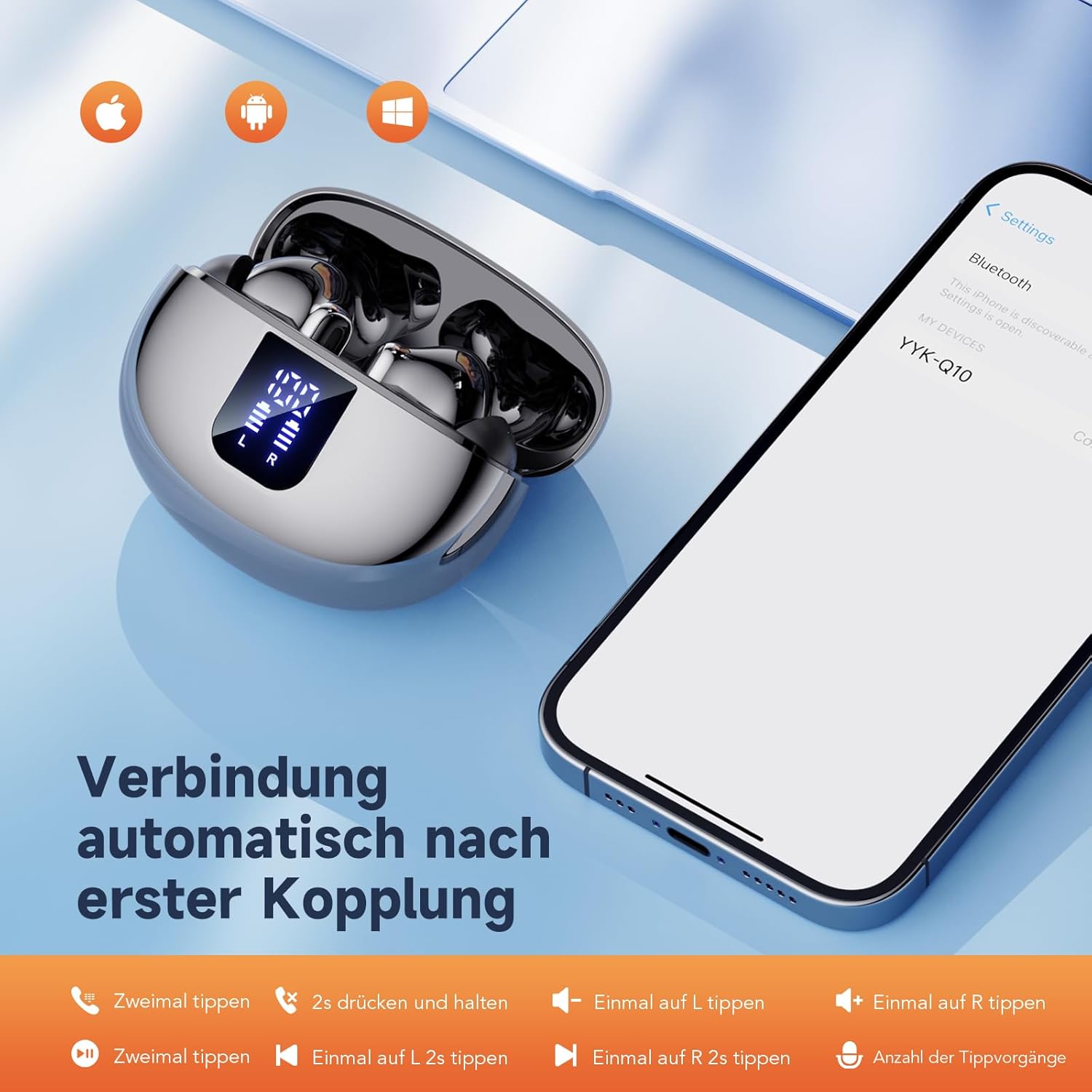 Thumbnail 6 de Kopfhörer Kabellos Bluetooth 5.4 ANC+ENC In Ear – 36 Std Spielzeit, 1 Std Schnellladung, LED Ladebox, Schwarz