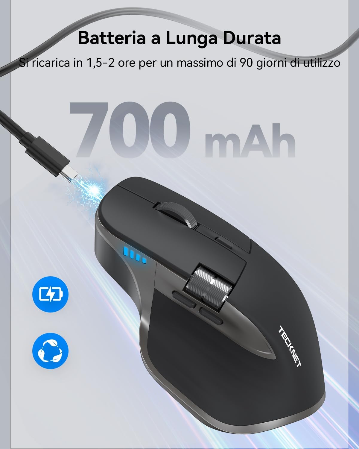 Thumbnail 3 de TECKNET Mouse Wireless Bluetooth ad Alte Prestazioni: 3 connessioni, rotella orizzontale e clic silenzioso