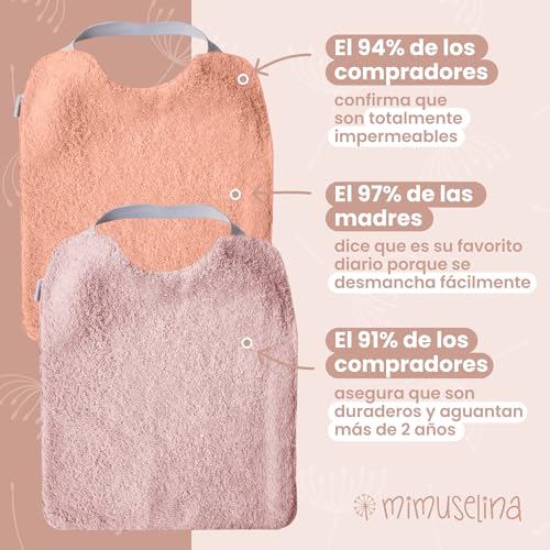 Detalle de MIMUSELINA Baberos Bebe Impermeables Reutilizables – Pack de 5, Lavanda, 29x25 cm