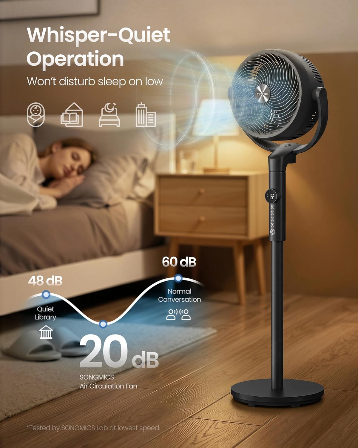 Thumbnail 3 de Songmics Standing Fan for Bedroom (XFC002B1UK) with Remote, 20 dB Quiet Operation and Oscillation
