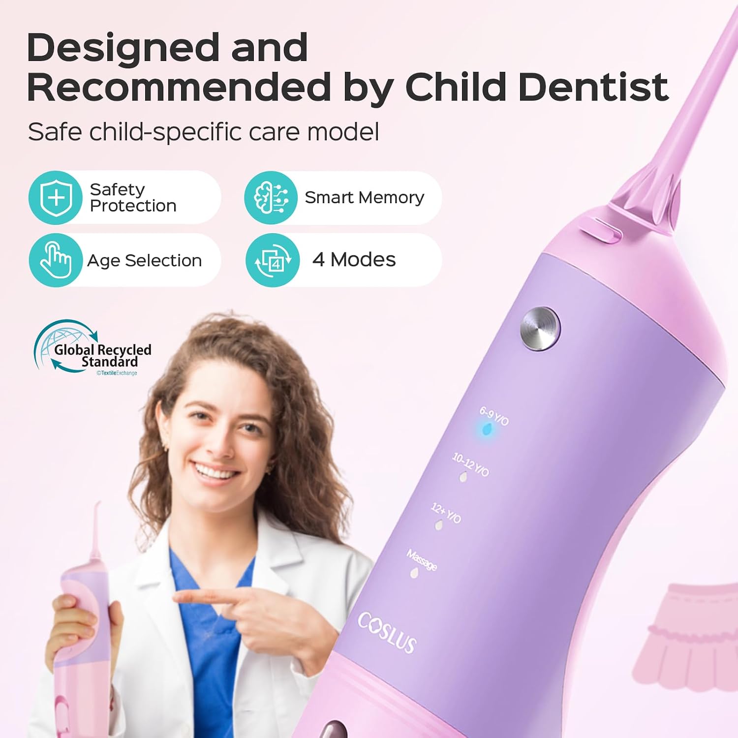 Thumbnail 2 de COSLUS C31 Kids Water Flosser Deep Cleaning – 4 Modes, 2 Tips, Safe for Gums (Pink/Purple)