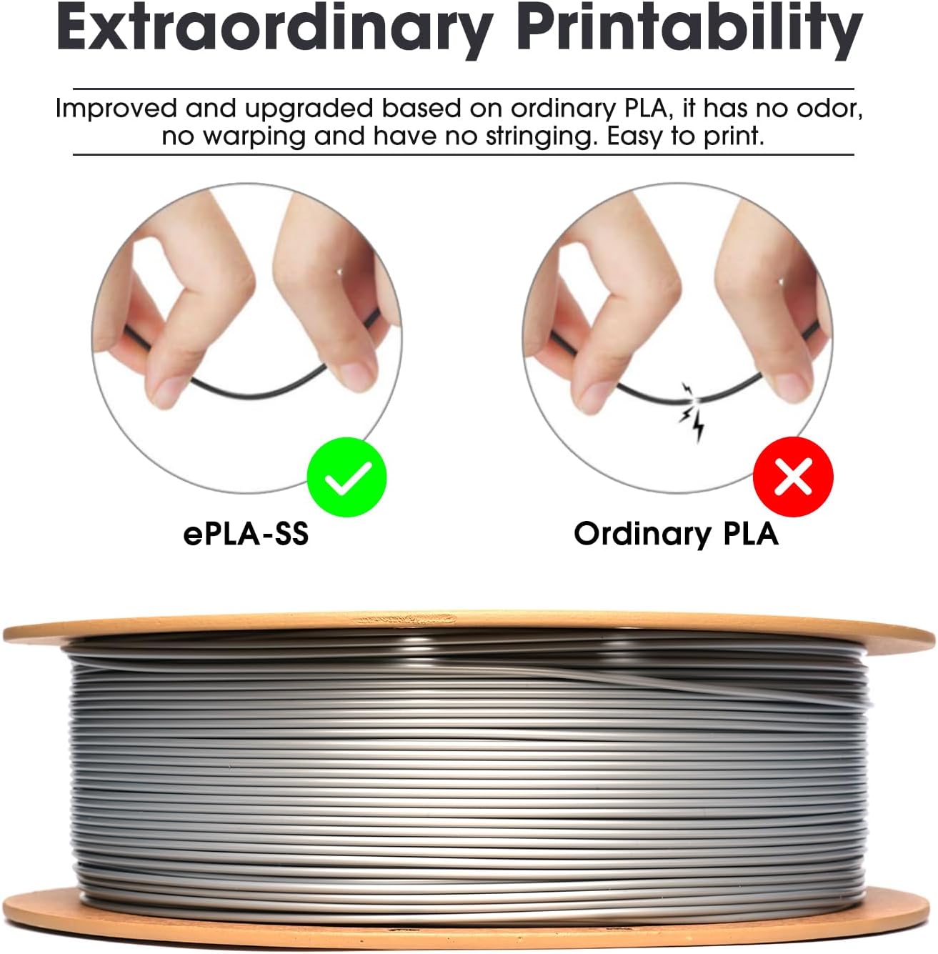 Thumbnail 2 de eSUN PLA Basic Filament 1.75 mm – 1 kg Spule, Silber, Maßgenauigkeit ±0,03 mm