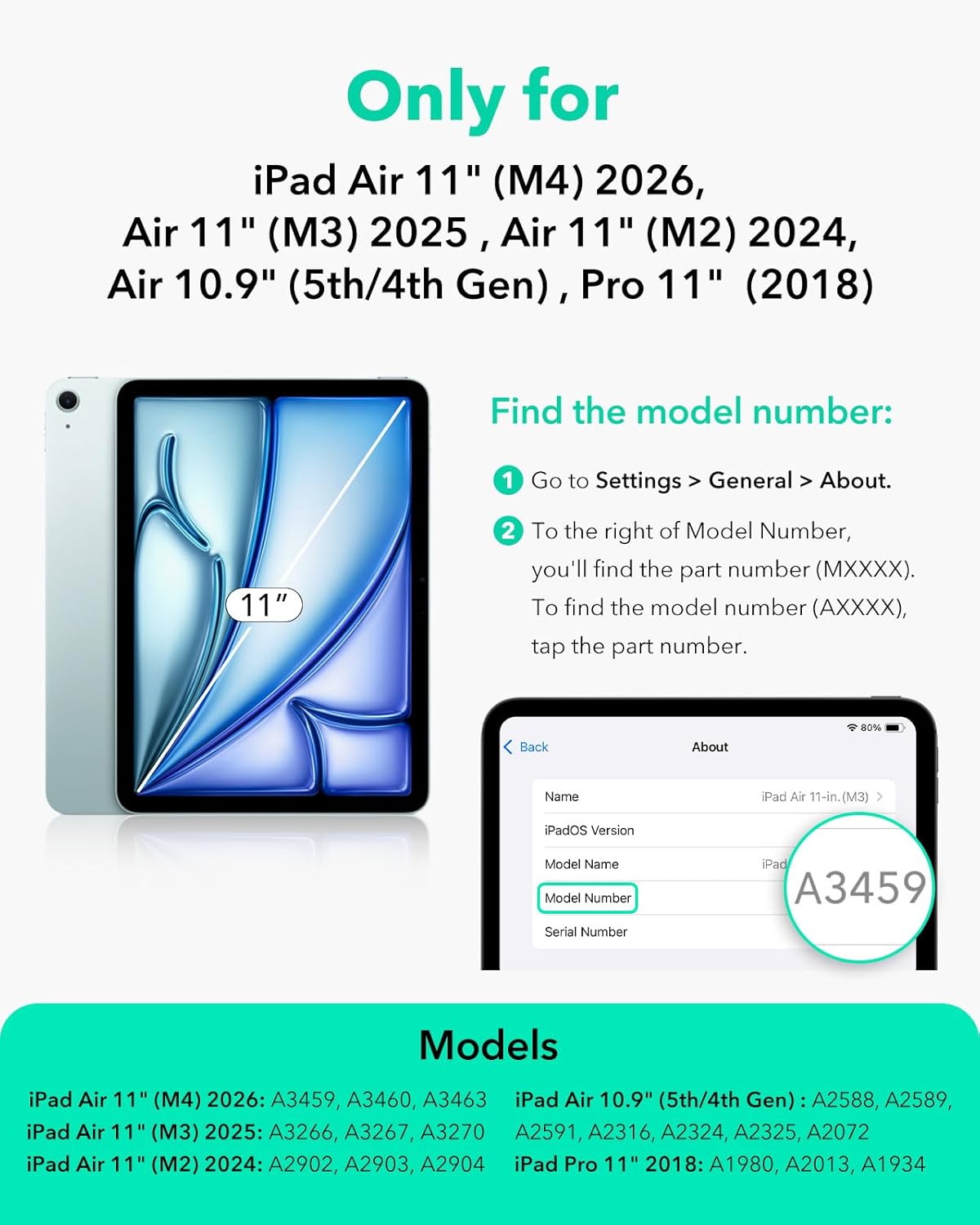 Detalle de ESR Hülle für iPad Air 11 Zoll (M4/M3/M2) – Starke Magnetbefestigung, Trifold-Ständer, helles Blau