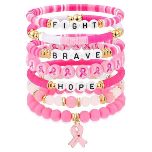 Detalle de DUFYOC Ensemble de 7 Bracelets Octobre Rose — Ruban rose et perles, soutien Cancer du Sein