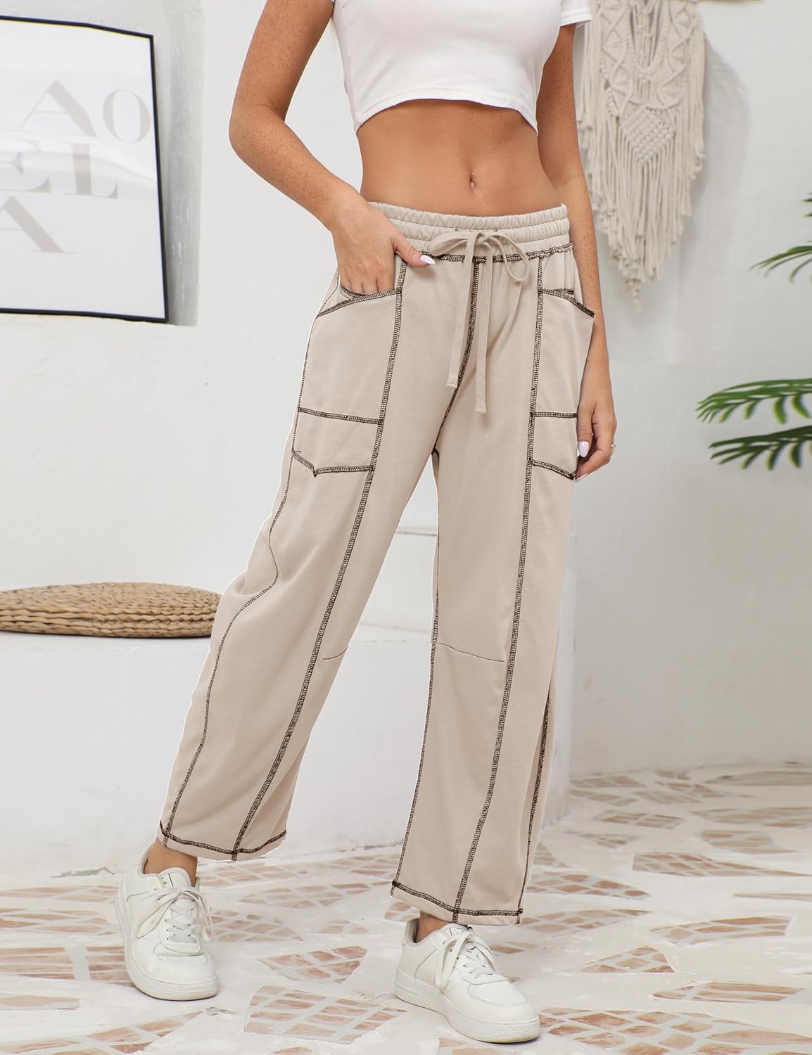 Thumbnail 3 de Athlisan Women’s Baggy Barrel Pants Wide-Leg Lounge Sweatpants with Pockets
