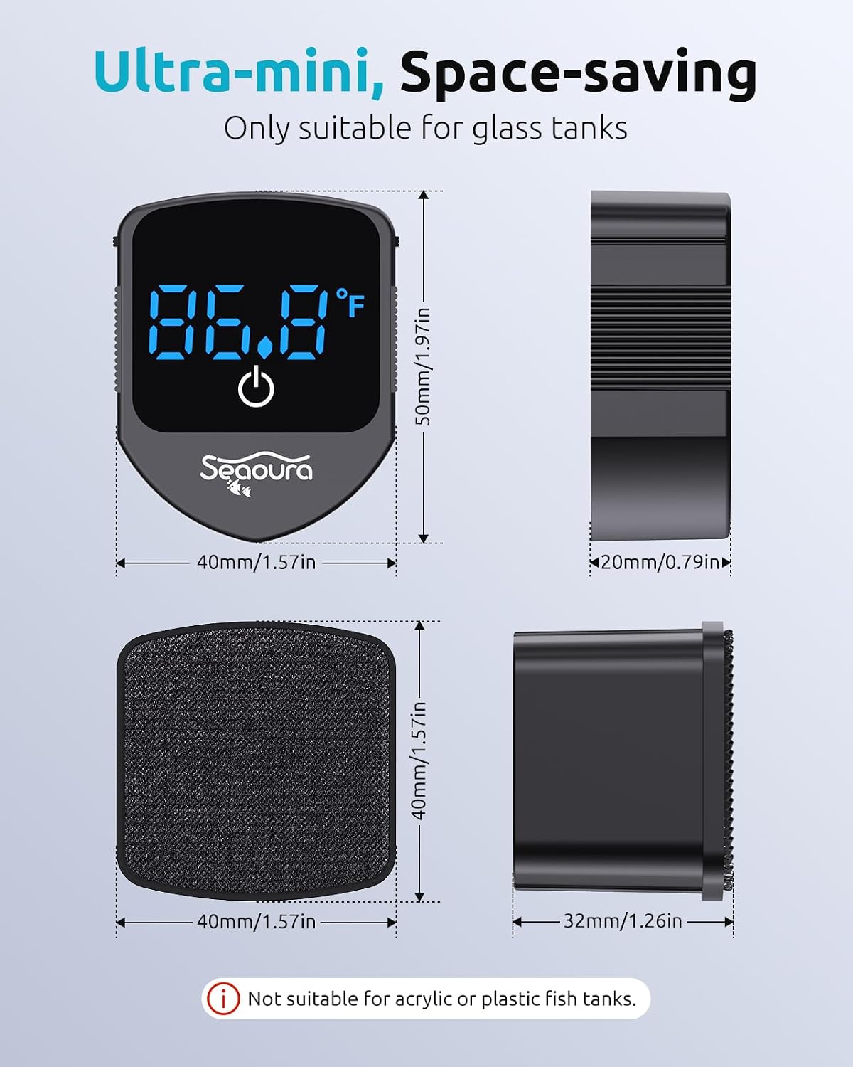Detalle 2 de SEAOURA Aquarium Magnetic Cleaner with Digital Thermometer