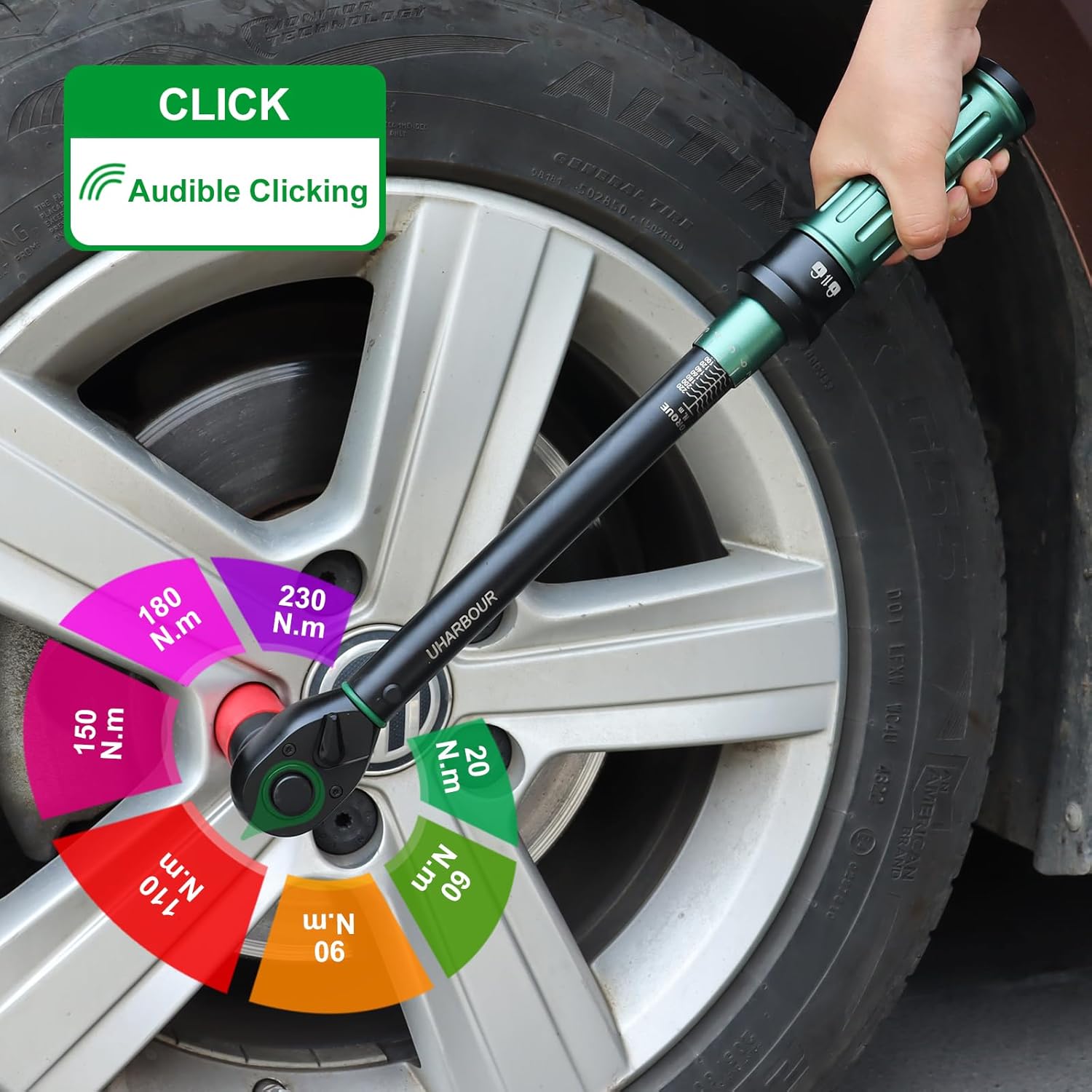 Thumbnail 2 de Uharbour Torque Wrench 1/2" Set (20–230 Nm) with three impact sockets for lug nuts