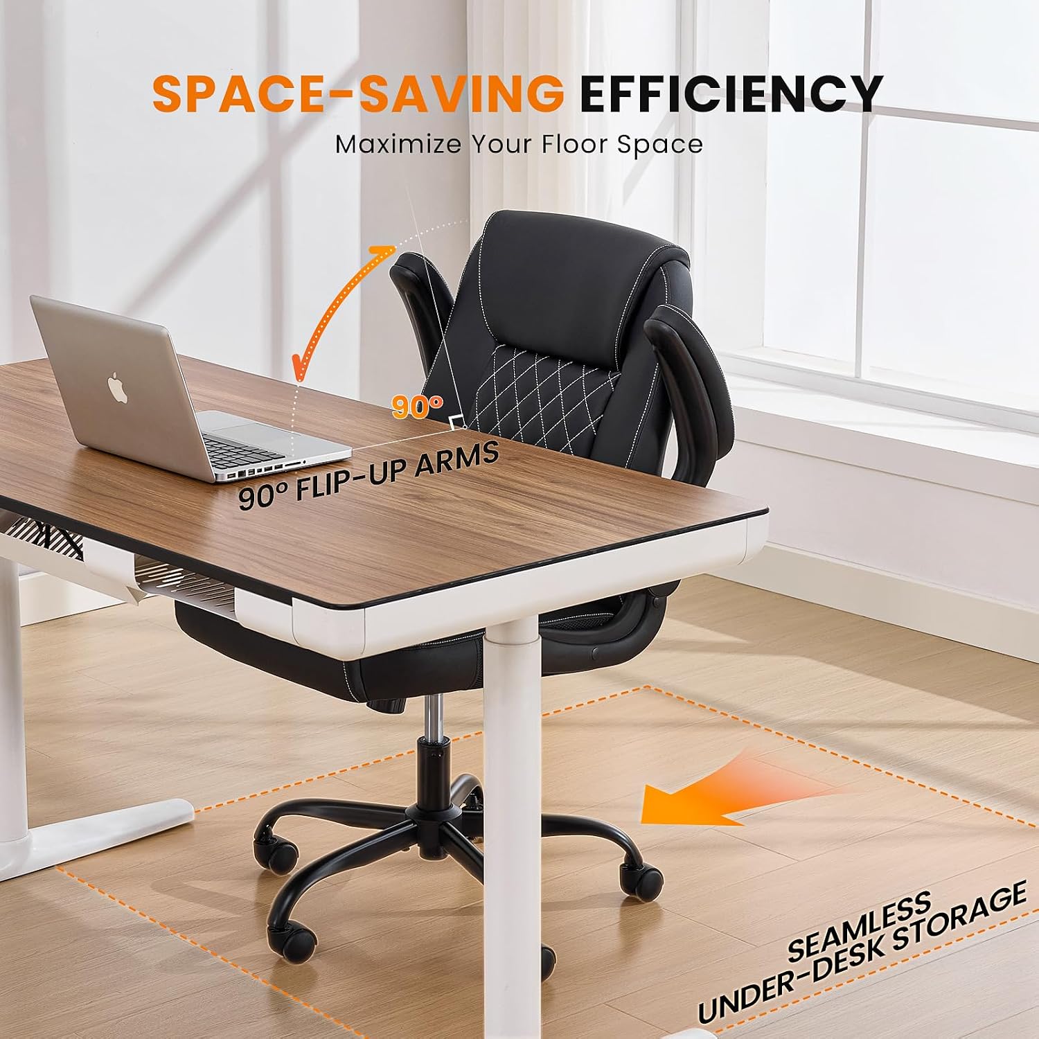 Thumbnail 5 de Deroavixe YZ-5272-BLK-US Executive Office Chair, PU Leather, Flip-Up Arms