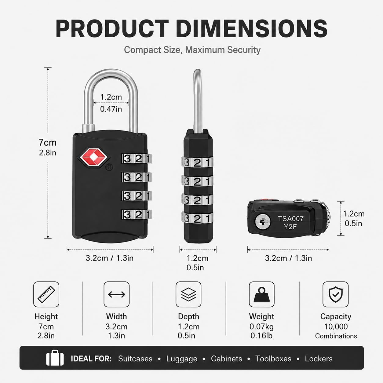 Detalle de Diyife TSA Luggage Locks (2 Pack) 4-Digit Combination Padlocks – Black