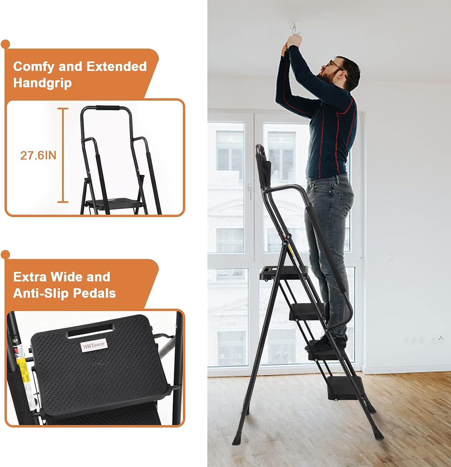 Detalle de HBTower Step Ladder with Handrails, 4-Step