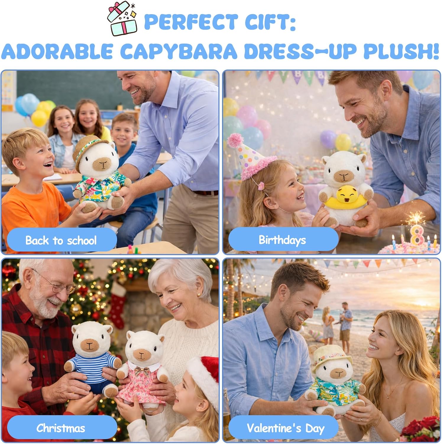Thumbnail 6 de TITQWOP 9-pc Capybara Plush Set: Adorable Mix-and-Match Outfit Friends for Kids