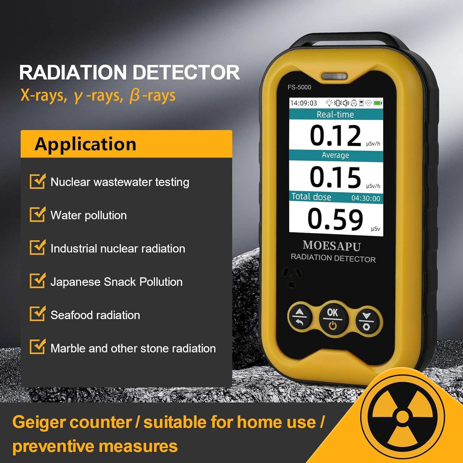 Detalle de MOESAPU FS5000-2 Geiger Counter with Colour TFT Screen and Beta, Gamma & X-ray Detection